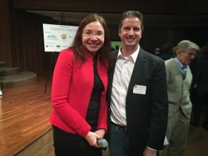 Katharine Hayhoe with Pete Krull of Krull & Company - socially and environmentally responsible investment management and financial planning - the lead sponsor of the event. 